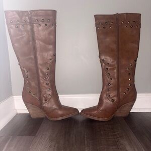 Cato Tan Studded Heeled Boots
